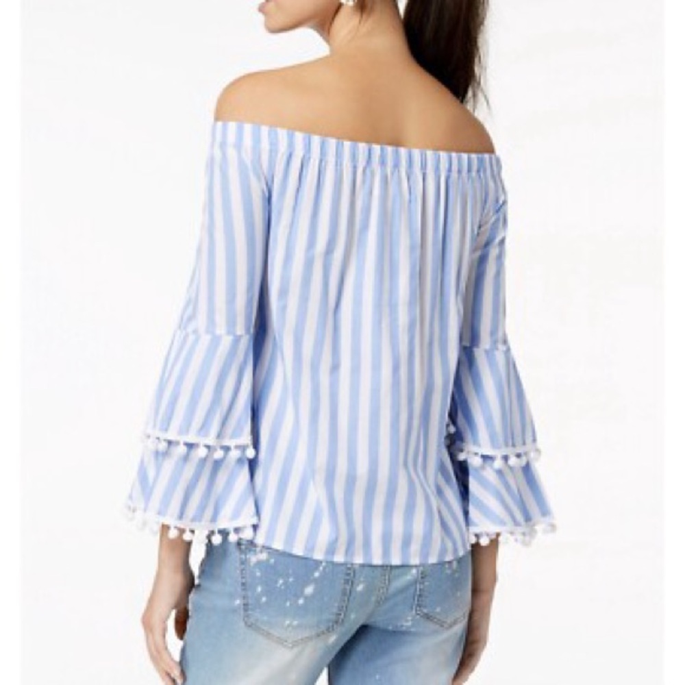 Blue Striped Off-Shoulder Boho Top